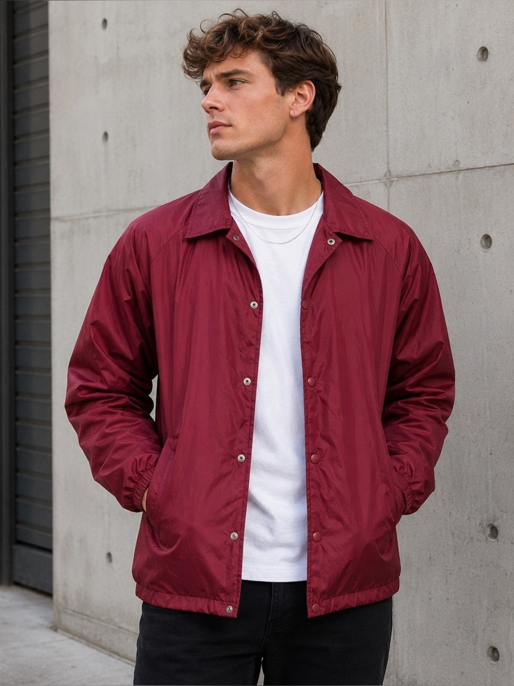 Augusta Sportswear Burgundy Coach Jacket Windbreaker Nylon Snap Front Size L